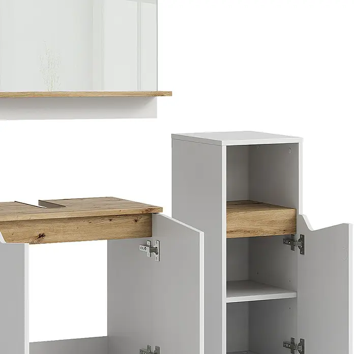 Vicco Badmöbel-Set Marelle Weiß 3 Teile, mit Midischrank - Gesamtbreite Badmöbel: 90 cm, Weiß, Matt