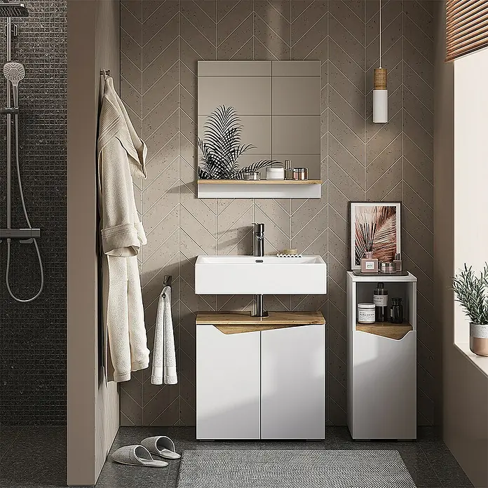 Vicco Badmöbel-Set Marelle Weiß 3 Teile, mit Midischrank - Gesamtbreite Badmöbel: 90 cm, Weiß, Matt