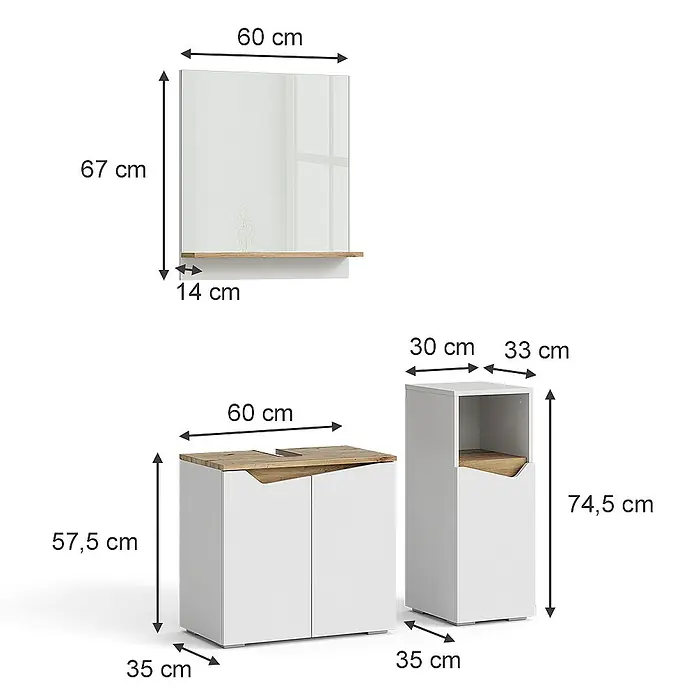 Vicco Badmöbel-Set Marelle Weiß 3 Teile, mit Midischrank - Gesamtbreite Badmöbel: 90 cm, Weiß, Matt