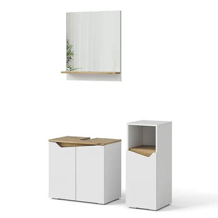 Vicco Badmöbel-Set Marelle Weiß 3 Teile, mit Midischrank - Gesamtbreite Badmöbel: 90 cm, Weiß, Matt