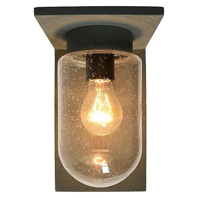 Starlux Außenwandleuchte Elua - 40 W, 19 x 14 x 23 cm, Dunkelgrau, IP44 - Nahaufnahme einer stilvollen Wandleuchte mit Glaskolben und Edison-Glühbirne, die ein warmes Licht ausstrahlt.
