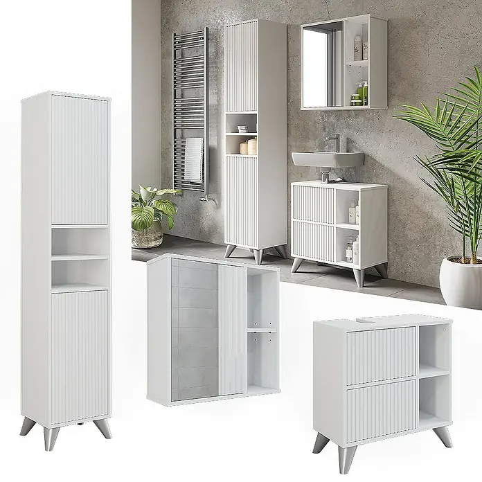 Vicco Badmöbel-Set Leano Weiß 3 Teile - Weiß, Matt