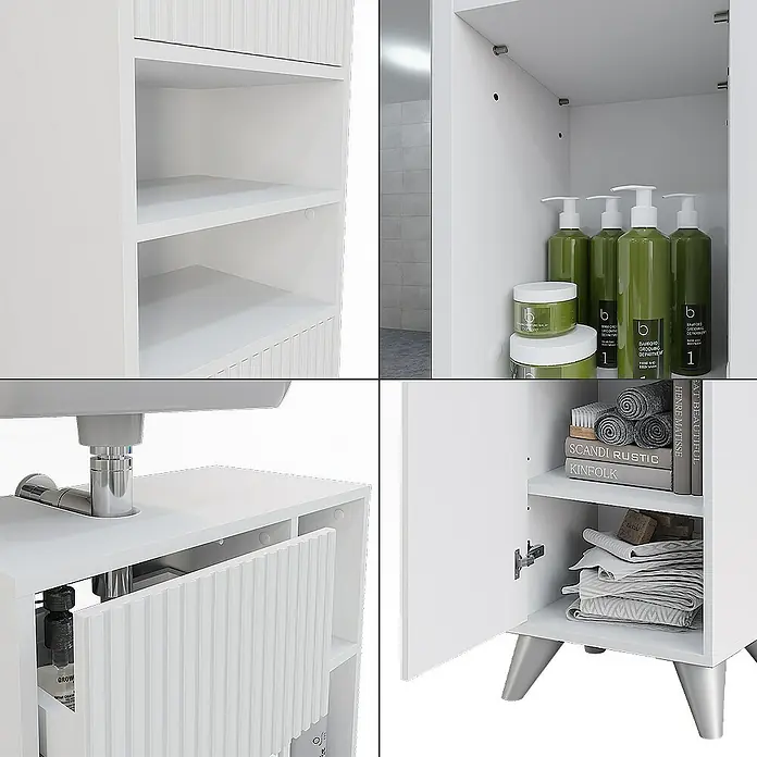 Vicco Badmöbel-Set Leano Weiß 3 Teile - Weiß, Matt