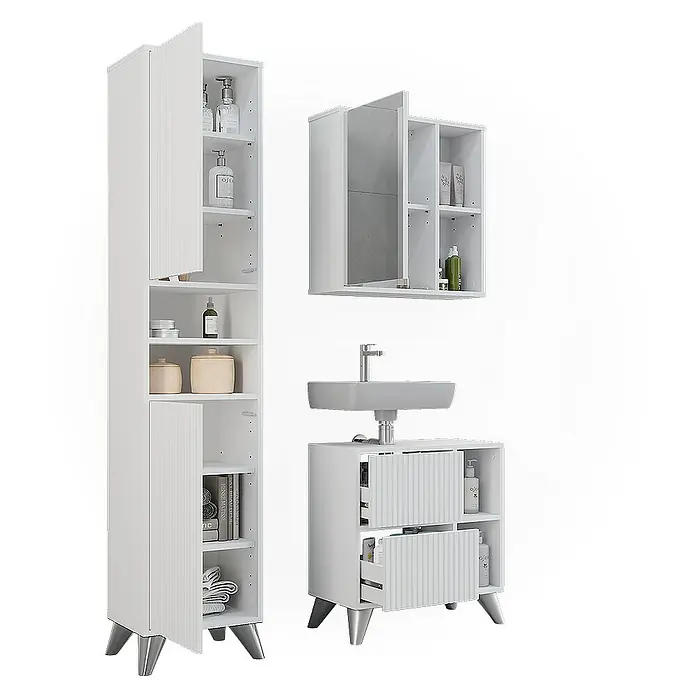 Vicco Badmöbel-Set Leano Weiß 3 Teile - Weiß, Matt