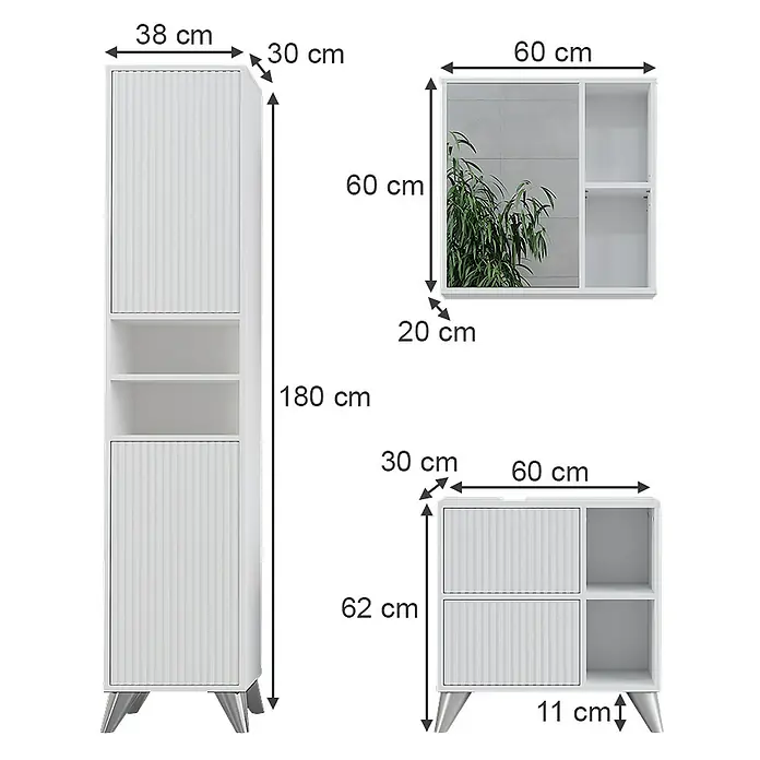 Vicco Badmöbel-Set Leano Weiß 3 Teile - Weiß, Matt