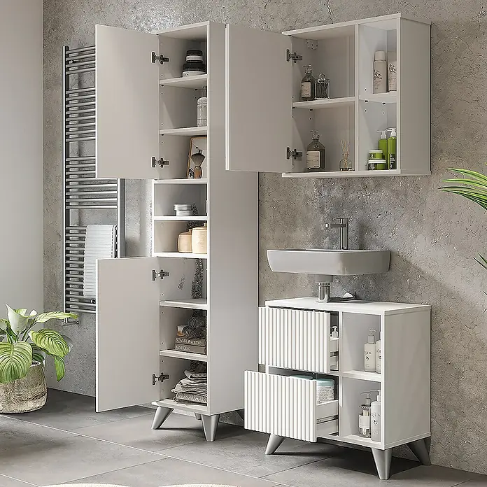 Vicco Badmöbel-Set Leano Weiß 3 Teile - Weiß, Matt