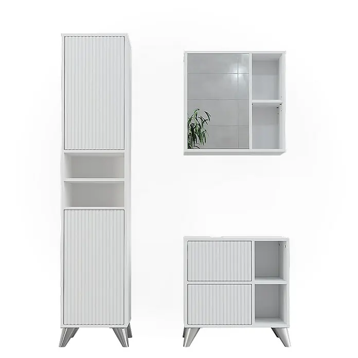 Vicco Badmöbel-Set Leano Weiß 3 Teile - Weiß, Matt