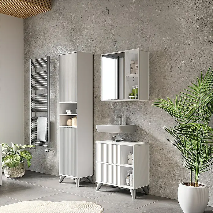 Vicco Badmöbel-Set Leano Weiß 3 Teile - Weiß, Matt