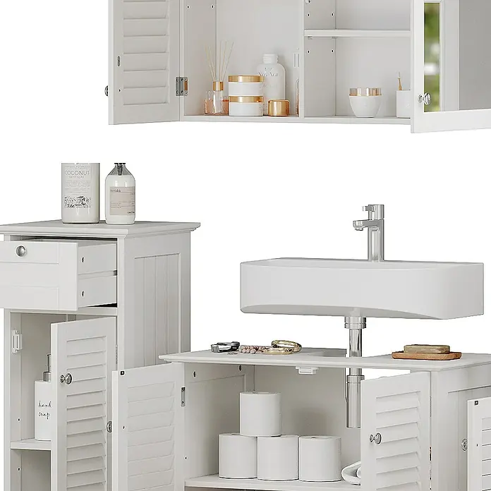 Vicco Badmöbel-Set Riad Weiß 3 Teile, Option 4 - Gesamtbreite Badmöbel: 92 cm, Weiß, Matt