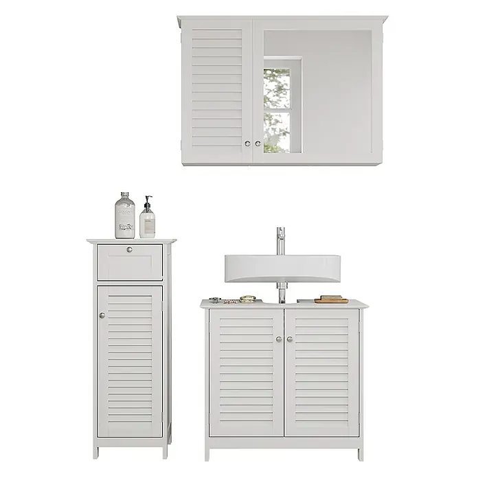 Vicco Badmöbel-Set Riad Weiß 3 Teile, Option 4 - Gesamtbreite Badmöbel: 92 cm, Weiß, Matt