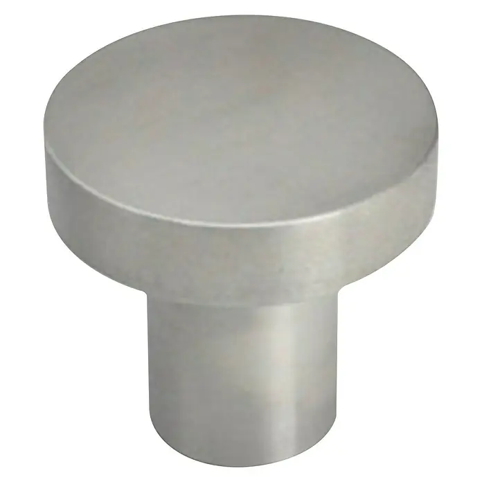 Nesu Pomo para muebles 8207 - Ø x Al: 25 x 24 mm - Primer plano de un tirador de mueble redondo de color plateado.