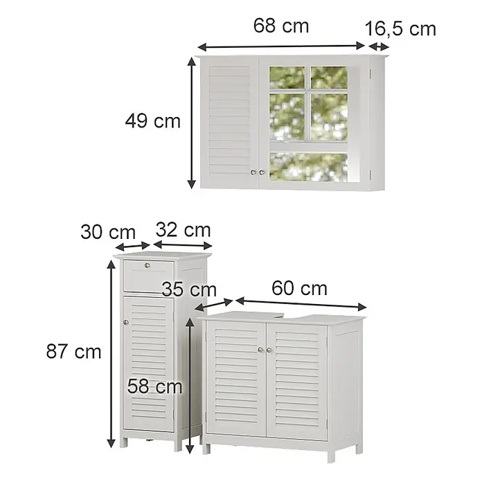 Vicco Badmöbel-Set Riad Weiß 3 Teile, Option 4 - Gesamtbreite Badmöbel: 92 cm, Weiß, Matt