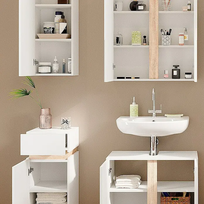 Vicco Badmöbel-Set Gloria Weiß 4 Teile - Gesamtbreite Badmöbel: 103,4 cm, Weiß, Matt