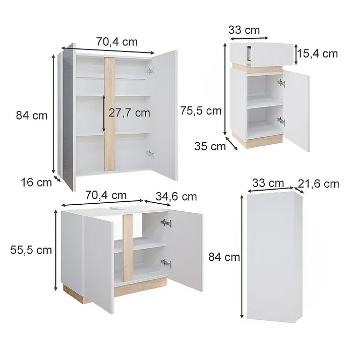 Vicco Badmöbel-Set Gloria Weiß 4 Teile - Gesamtbreite Badmöbel: 103,4 cm, Weiß, Matt