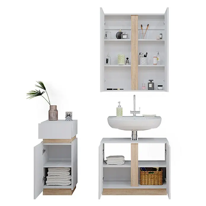 Vicco Badmöbel-Set Gloria Weiß 3 Teile, mit Midischrank - Gesamtbreite Badmöbel: 103,4 cm, Weiß, Matt