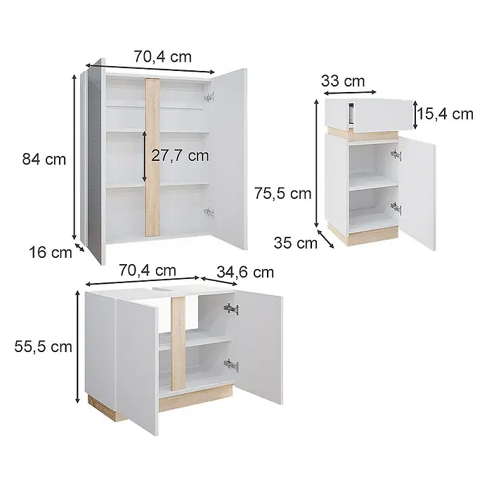 Vicco Badmöbel-Set Gloria Weiß 3 Teile, mit Midischrank - Gesamtbreite Badmöbel: 103,4 cm, Weiß, Matt
