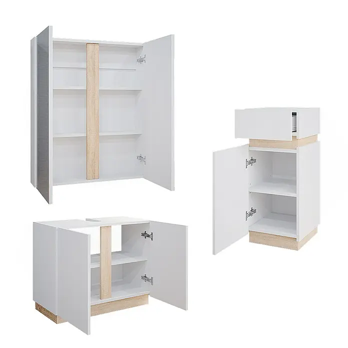 Vicco Badmöbel-Set Gloria Weiß 3 Teile, mit Midischrank - Gesamtbreite Badmöbel: 103,4 cm, Weiß, Matt