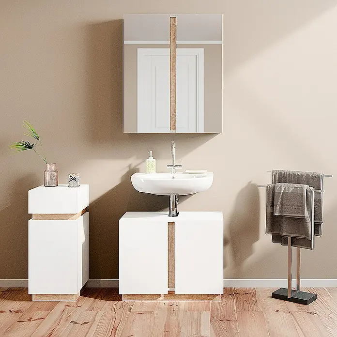 Vicco Badmöbel-Set Gloria Weiß 3 Teile, mit Midischrank - Gesamtbreite Badmöbel: 103,4 cm, Weiß, Matt