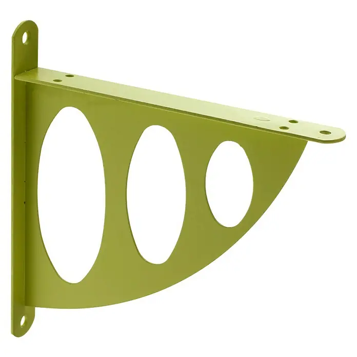 Rei Escuadra de soporte 1465 - L x An x Al: 20 x 20 x 2 cm, Carga soportada: 30 kg, Acero, Pistacho - Soporte de estante metálico verde con recortes ovalados. Ideal para montaje en pared, proporciona un soporte robusto.