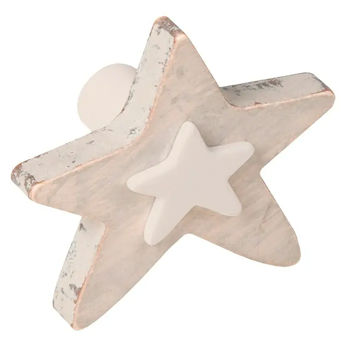 Nesu Tirador para muebles Star Shabby - L x An x Al: 6 x 5,4 x 3,2 cm, Madera - Pomo de mueble en forma de estrella de madera con una estrella blanca en el centro. Ideal para habitaciones infantiles o como elemento decorativo.