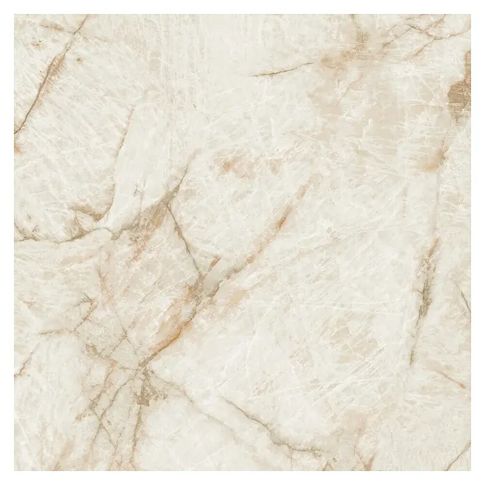 Feinsteinzeugfliese Luxury Marble Crystal - 79 x 79 cm, Weiß/Gold, Glänzend - Helle Marmorfliese mit braunen Adern, ideal für moderne Boden- und Wandgestaltung. Edle Optik für jeden Raum.