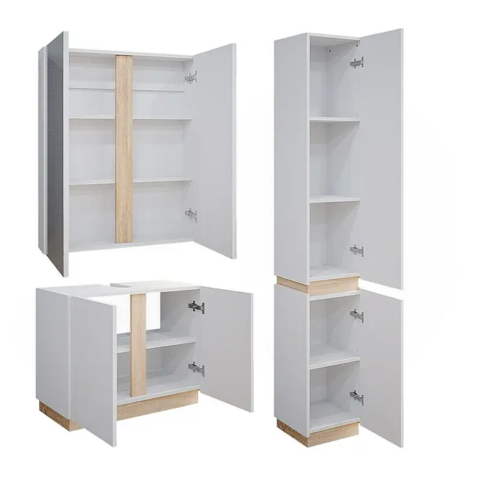 Vicco Badmöbel-Set Gloria Weiß 3 Teile, mit Hochschrank - Gesamtbreite Badmöbel: 103,4 cm, Weiß, Matt