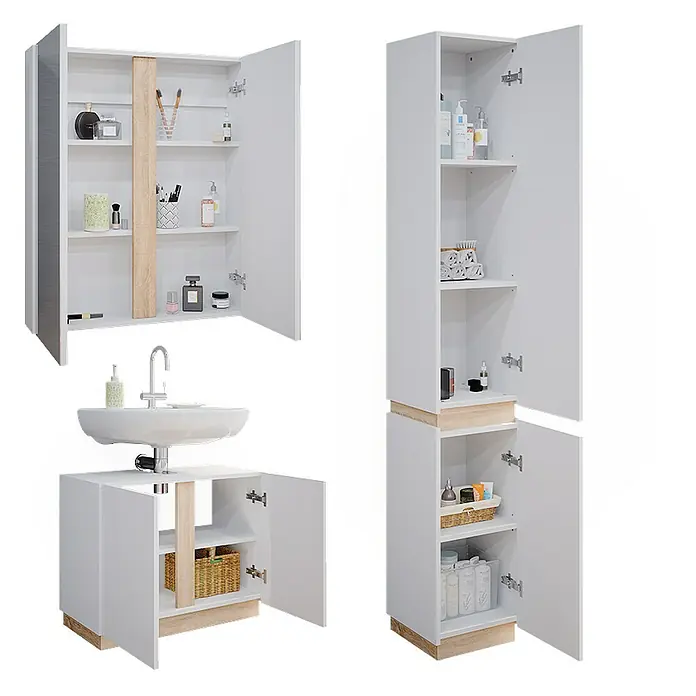 Vicco Badmöbel-Set Gloria Weiß 3 Teile, mit Hochschrank - Gesamtbreite Badmöbel: 103,4 cm, Weiß, Matt