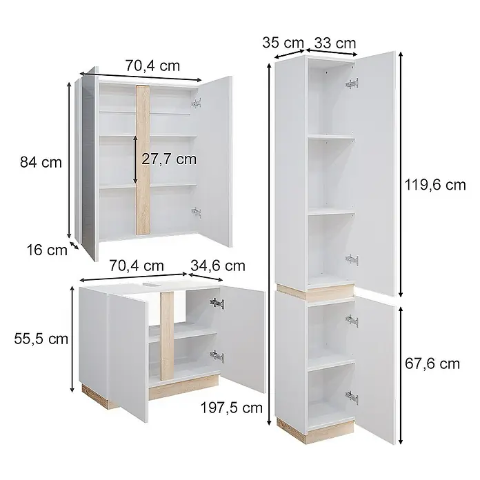 Vicco Badmöbel-Set Gloria Weiß 3 Teile, mit Hochschrank - Gesamtbreite Badmöbel: 103,4 cm, Weiß, Matt