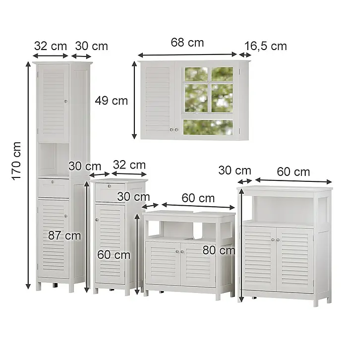Vicco Badmöbel-Set Riad Weiß 5 Teile - Gesamtbreite Badmöbel: 184 cm, Weiß, Matt