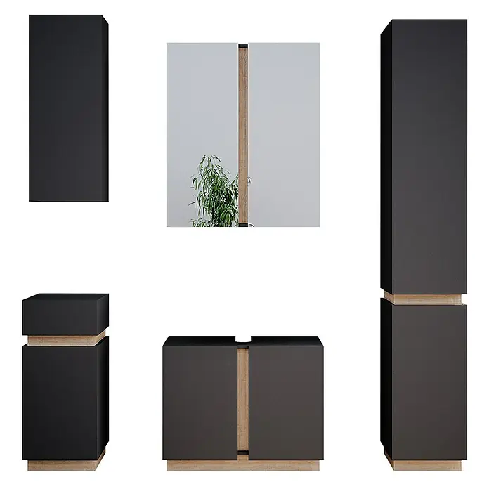 Vicco Badmöbel-Set Gloria Anthrazit 5 Teile - Gesamtbreite Badmöbel: 136,4 cm, Anthrazit, Matt