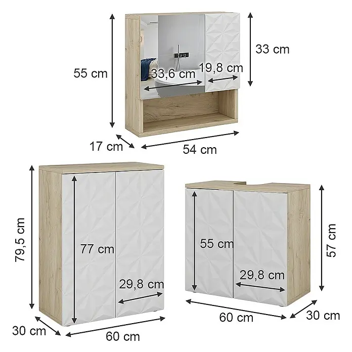 Vicco Badmöbel-Set Edge Weiß 3 Teile - Gesamtbreite Badmöbel: 120 cm, Weiß, Matt