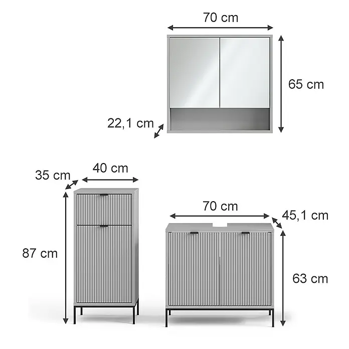 Vicco Badmöbel-Set Eliza Grau 3 Teile - Gesamtbreite Badmöbel: 110 cm, Grau, Matt
