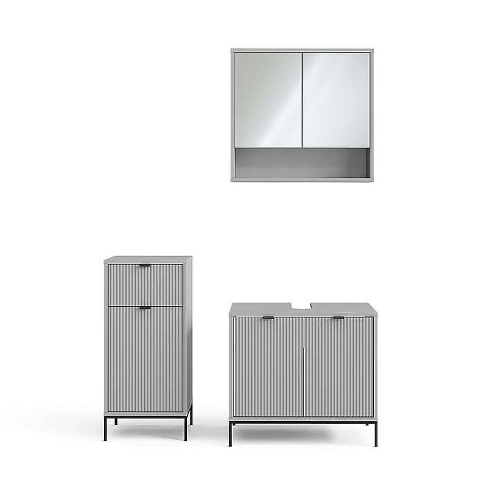 Vicco Badmöbel-Set Eliza Grau 3 Teile - Gesamtbreite Badmöbel: 110 cm, Grau, Matt