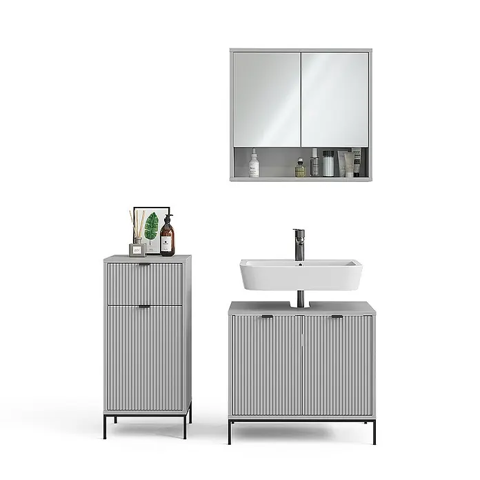 Vicco Badmöbel-Set Eliza Grau 3 Teile - Gesamtbreite Badmöbel: 110 cm, Grau, Matt