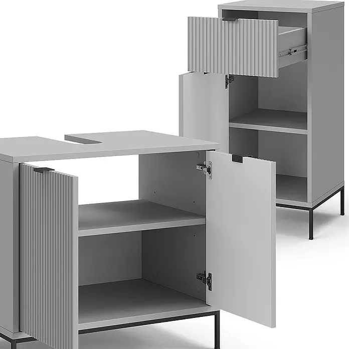 Vicco Badmöbel-Set Eliza Grau 3 Teile - Gesamtbreite Badmöbel: 110 cm, Grau, Matt