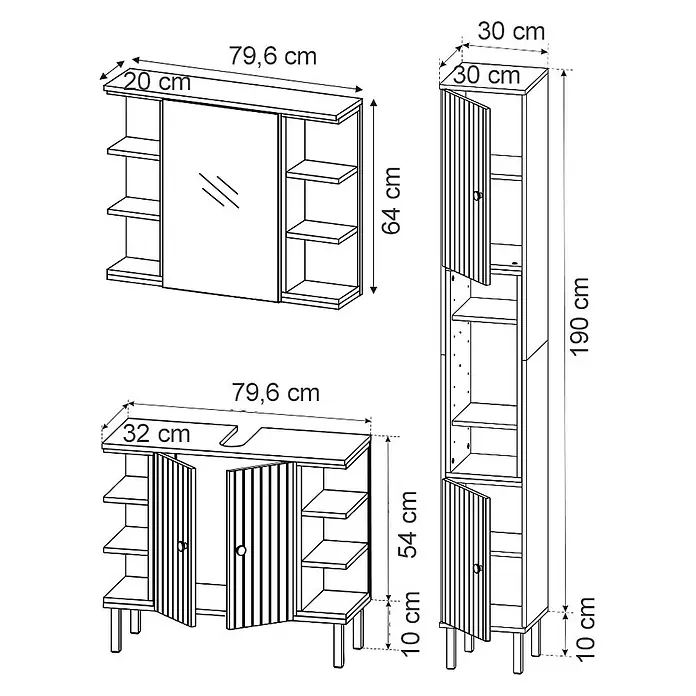 Vicco Badmöbel-Set Aquis Sonoma 3 Teile, mit Hochschrank - Gesamtbreite Badmöbel: 106,9 cm, Sonoma, Matt