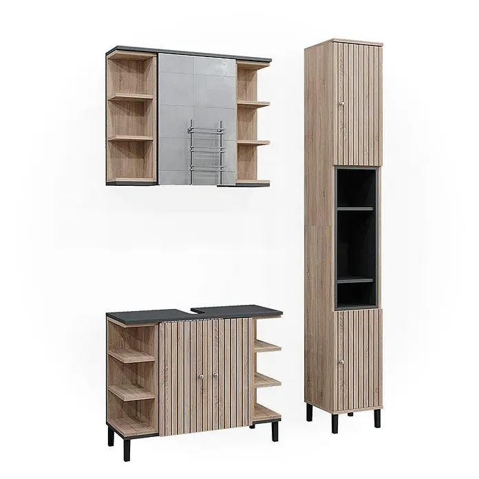 Vicco Badmöbel-Set Aquis Sonoma 3 Teile, mit Hochschrank - Gesamtbreite Badmöbel: 106,9 cm, Sonoma, Matt