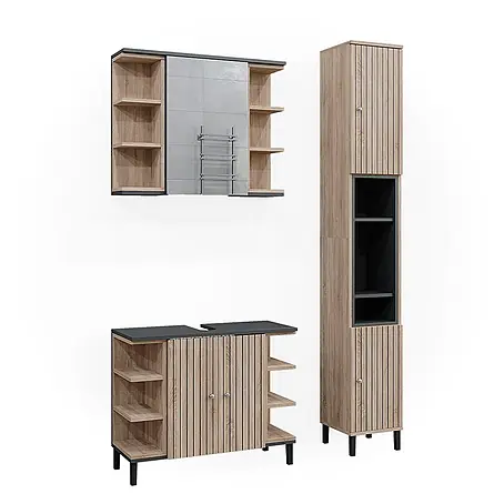 Vicco  Badmöbel-Set Aquis Sonoma 3 Teile, mit Hochschrank