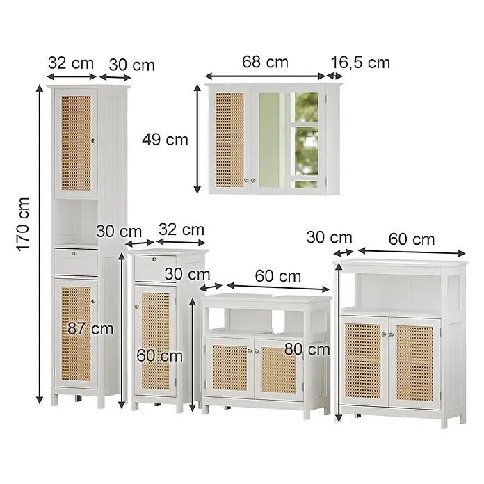 Vicco Badmöbel-Set Rosario Weiß 5 Teile, mit Hochschrank - Gesamtbreite Badmöbel: 184 cm, Weiß, Matt