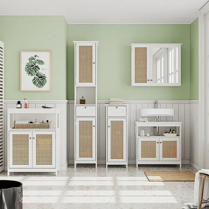 Vicco Badmöbel-Set Rosario Weiß 5 Teile, mit Hochschrank - Gesamtbreite Badmöbel: 184 cm, Weiß, Matt