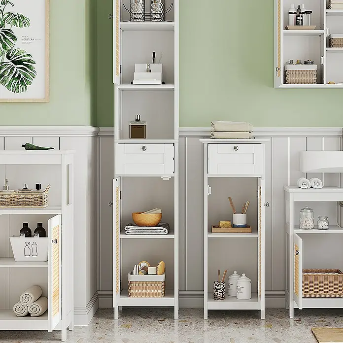 Vicco Badmöbel-Set Rosario Weiß 5 Teile, mit Hochschrank - Gesamtbreite Badmöbel: 184 cm, Weiß, Matt