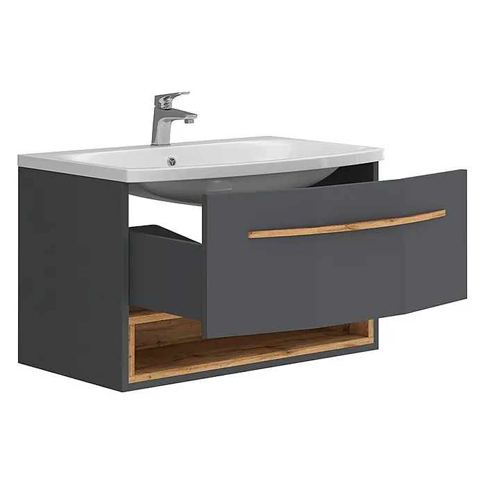 Vicco Badmöbel-Set Stelantis Anthrazit 2 Teile - Gesamtbreite Badmöbel: 80 cm, Anthrazit, Matt