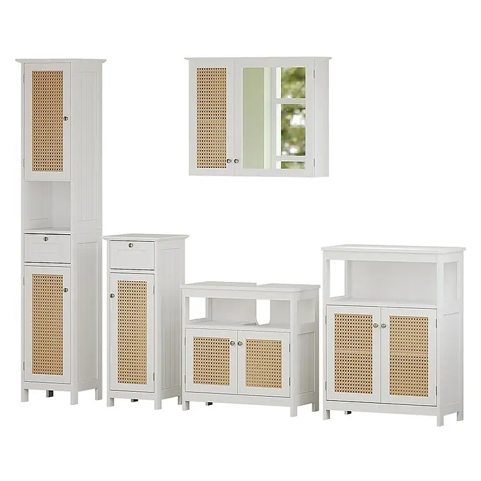 Vicco Badmöbel-Set Rosario Weiß 5 Teile, mit Hochschrank - Gesamtbreite Badmöbel: 184 cm, Weiß, Matt
