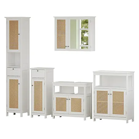 Vicco  Badmöbel-Set Rosario Weiß 5 Teile, mit Hochschrank