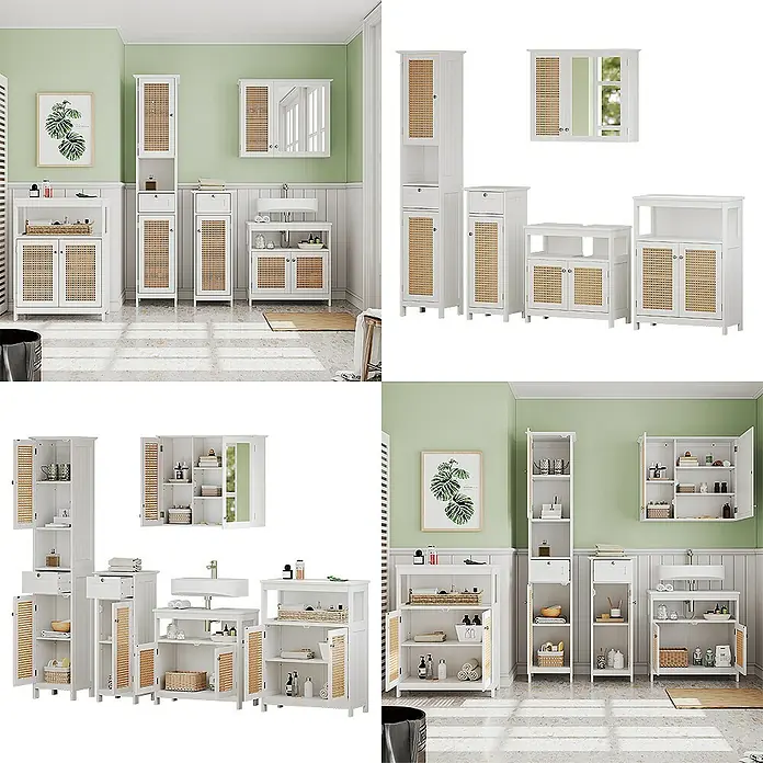 Vicco Badmöbel-Set Rosario Weiß 5 Teile, mit Hochschrank - Gesamtbreite Badmöbel: 184 cm, Weiß, Matt