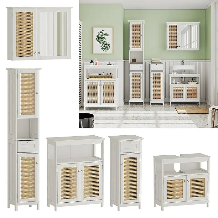 Vicco Badmöbel-Set Rosario Weiß 5 Teile, mit Hochschrank - Gesamtbreite Badmöbel: 184 cm, Weiß, Matt