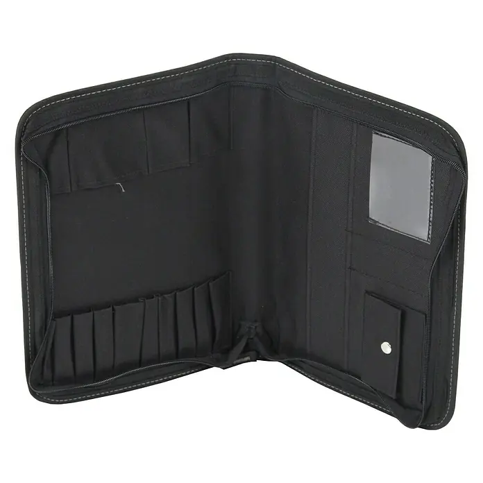 Hepco & Becker Werkzeugtasche Polytex 5800 - Polyester - Die geöffnete, schwarze Dokumentenmappe bietet praktische Fächer und eine sichere Aufbewahrung für wichtige Unterlagen. Ideal für Organisation.