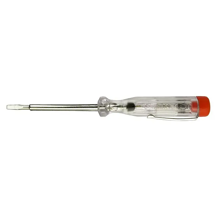 Connex Detector de tensión COXT370200 - Longitud de la hoja: 6,5 cm - Detector de tensión con mango transparente y tapa roja para probar circuitos eléctricos y detectar la presencia de tensión.