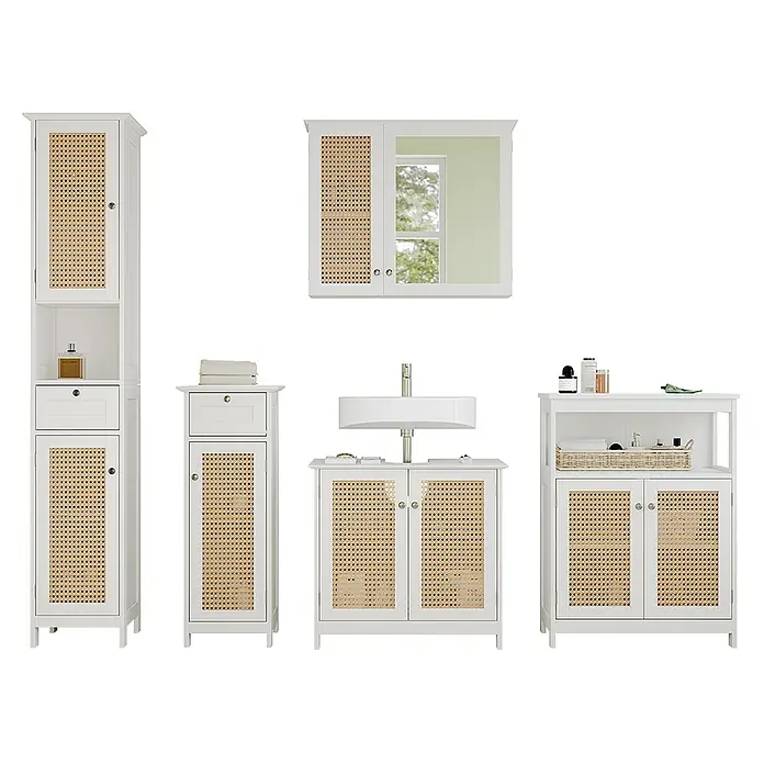 Vicco Badmöbel-Set Rosario Weiß 5 Teile - Gesamtbreite Badmöbel: 184 cm, Weiß, Matt
