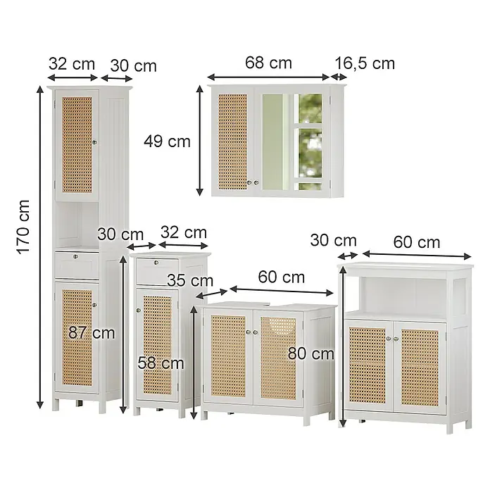 Vicco Badmöbel-Set Rosario Weiß 5 Teile - Gesamtbreite Badmöbel: 184 cm, Weiß, Matt